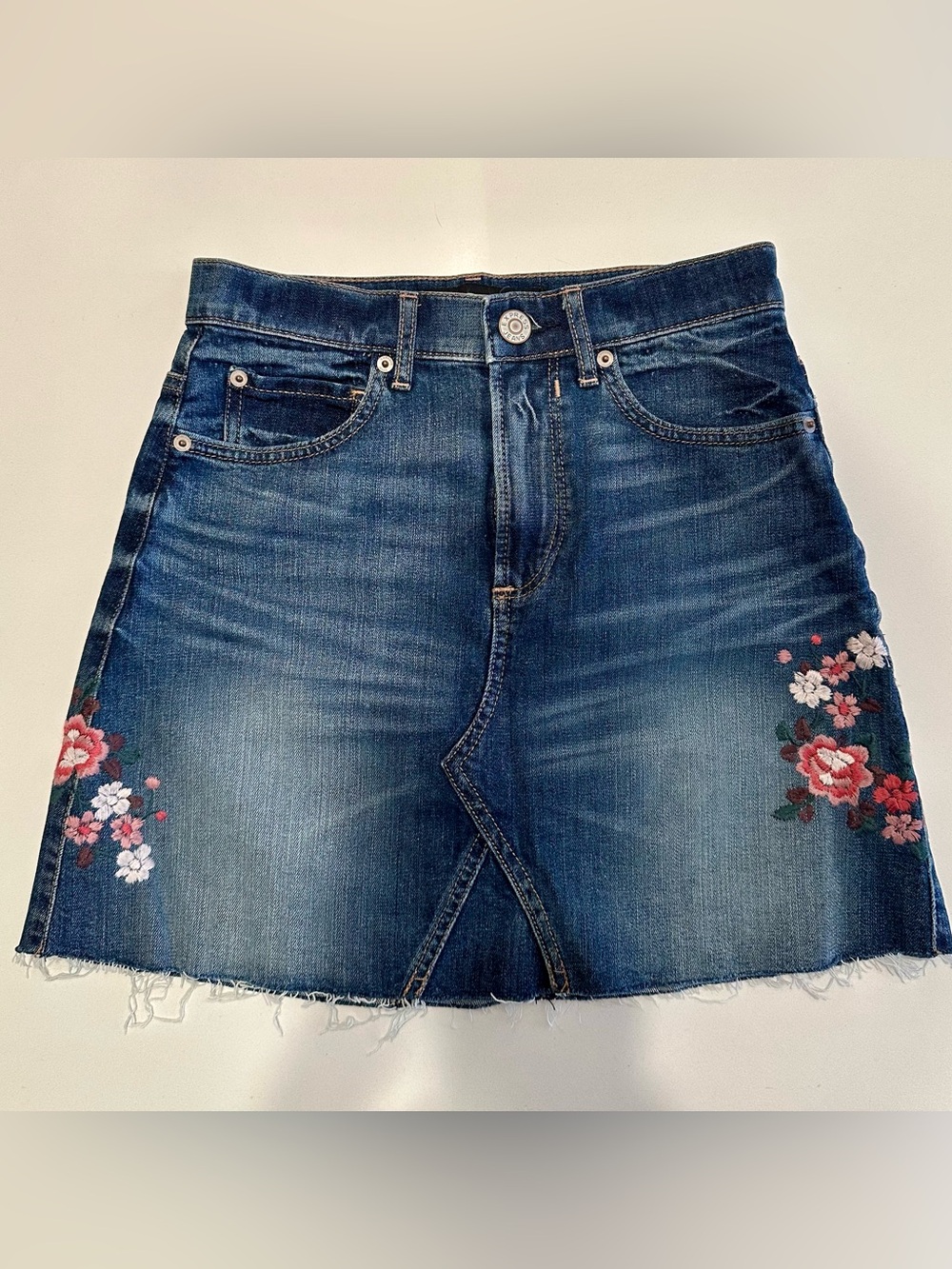 Express Vintage Distressed Denim Jean Skirt